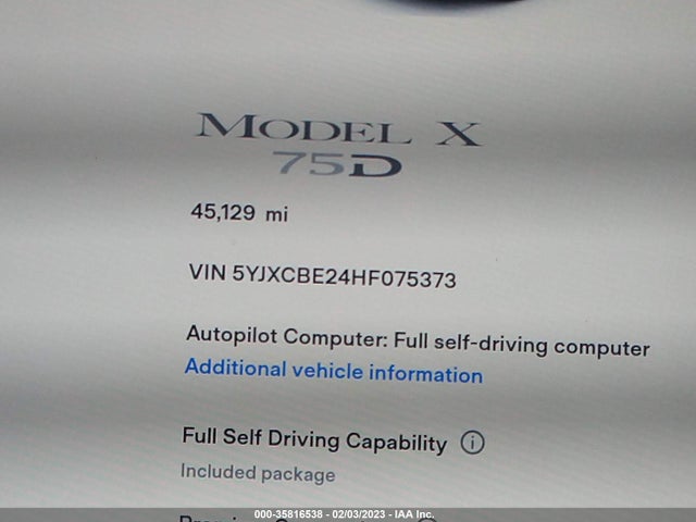 2017 Tesla Model X 90d/75d/100d მანქანა იყიდება აუქციონზე, vin: 5YJXCBE24HF075373, აუქციონის ნომერი: 35816538