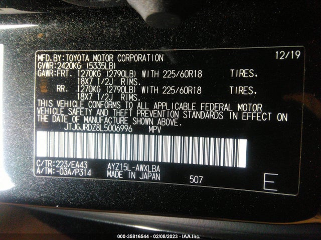 2020 Lexus NX, VIN: JTJGJRDZ8L5006996