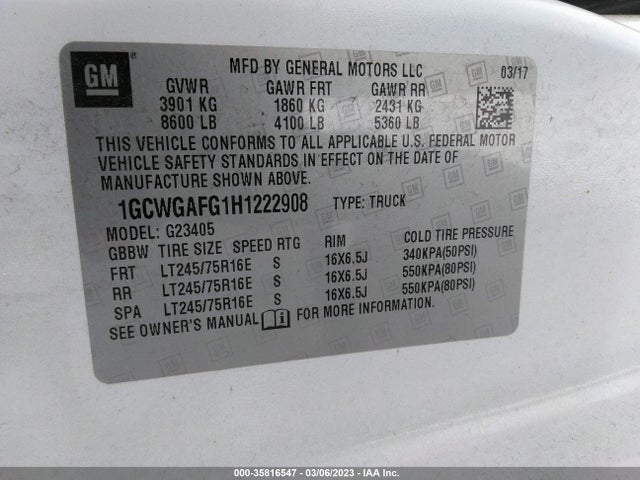 Chevrolet EXPRESS CARGO VAN 2017 1GCWGAFG1H1222908 Image 9