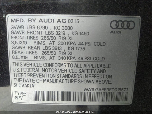 WA1LGAFE3FD015573 Audi Q7 3.0t Premium Plus