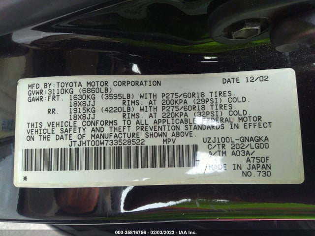 Lexus LX 470 2003 JTJHT00W733528522 Image 11