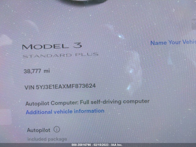 Tesla Model 3 Standard Range Plus 2021 5YJ3E1EAXMF873624 Image 7