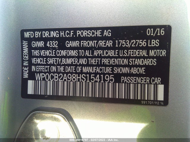 WP0CB2A98HS154195 Porsche 911 CARRERA