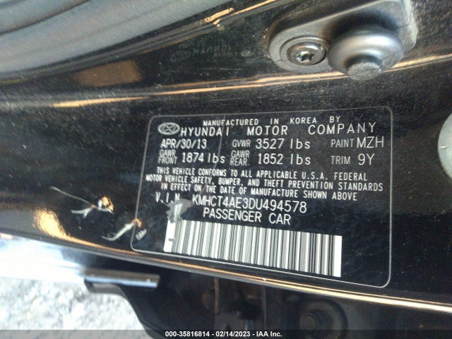 2013 HYUNDAI ACCENT GLS VIN: KMHCT4AE3DU494578