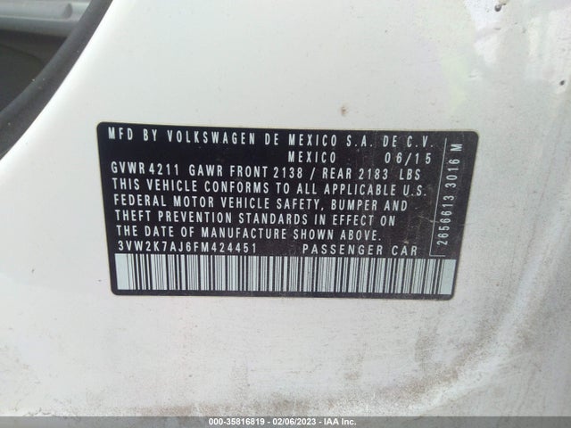 3VW2K7AJ6FM424451 Volkswagen Jetta Sedan 2.0l S W/technology