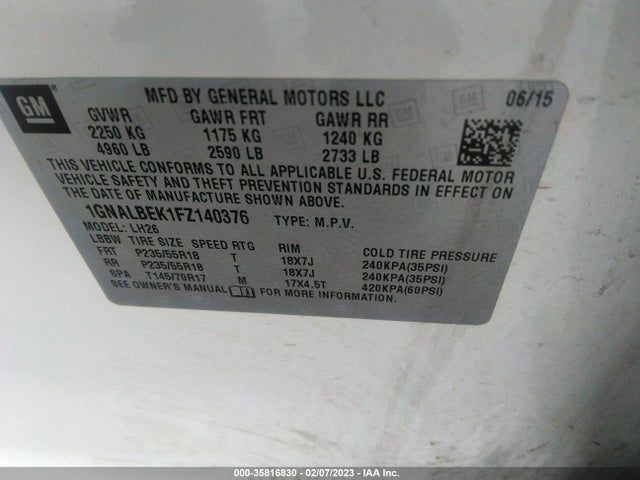 Chevrolet EQUINOX LT 2015 1GNALBEK1FZ140376 Image 10