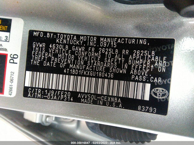 2016 Toyota Camry, VIN: 4T1BD1FKXGU180436