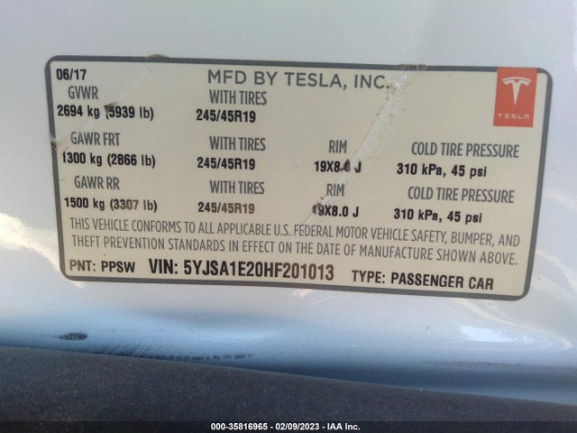 Tesla MODEL S 2017 5YJSA1E20HF201013 Image 10