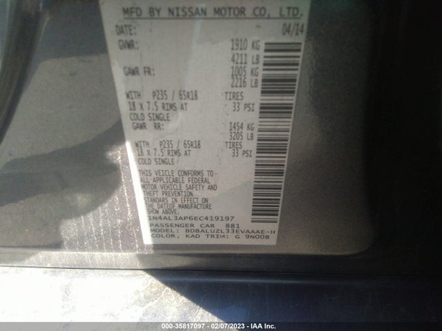 2014 NISSAN ALTIMA 2.5 SV VIN: 1N4AL3AP6EC419197