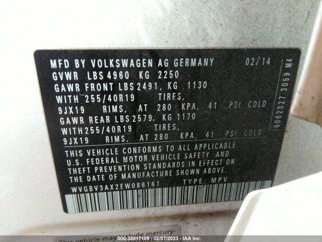 WVGBV3AX2EW086161 Volkswagen Tiguan R-line