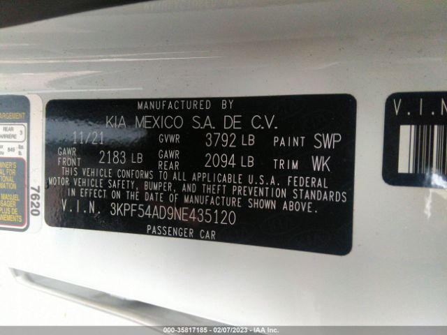 3KPF54AD9NE435120 KIA Forte Gt-line