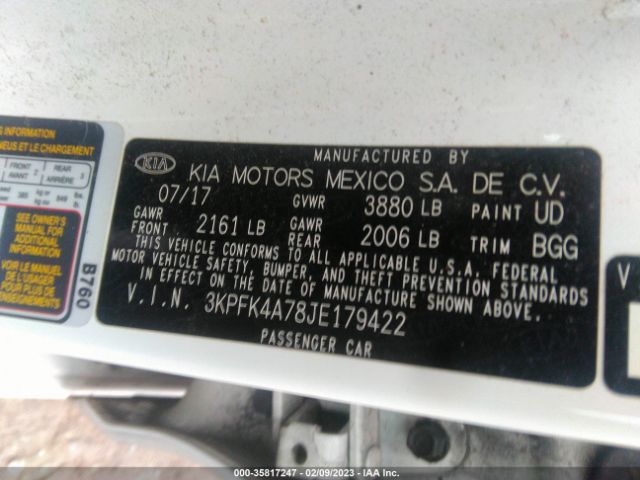 3KPFK4A78JE179422 KIA FORTE LX