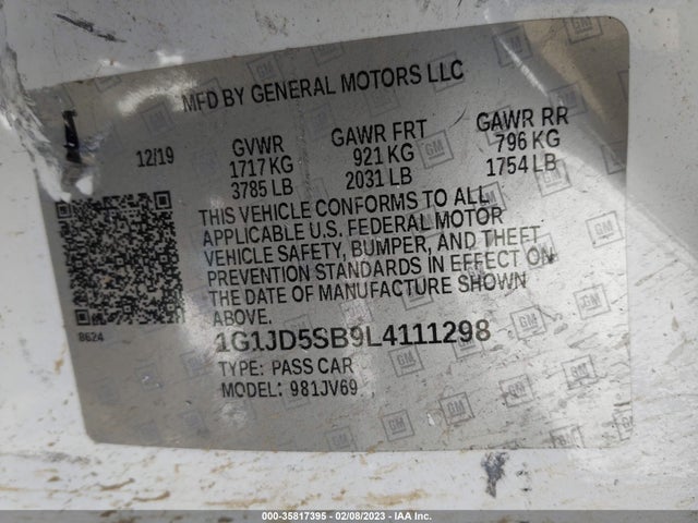 2020 Chevrolet Sonic, VIN: 1G1JD5SB9L4111298