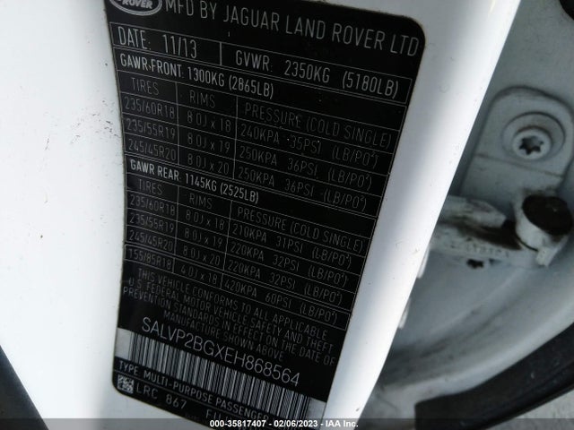 SALVP2BGXEH868564 Land Rover Range Rover Evoque Pure Plus