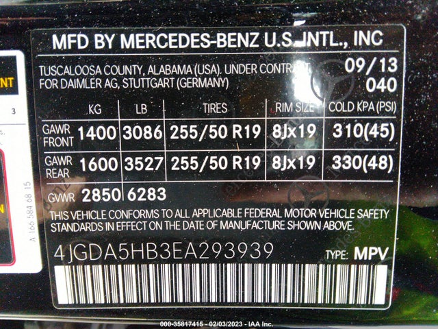 2014 Mercedes-Benz M-Class, VIN: 4JGDA5HB3EA293939
