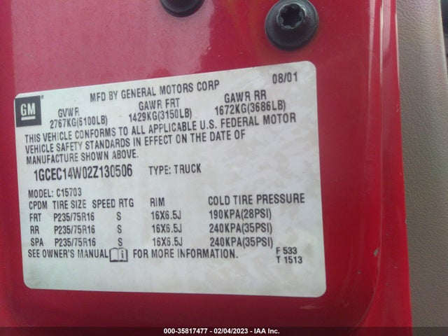 Chevrolet SILVERADO 1500 2002 1GCEC14W02Z130506 Image 11