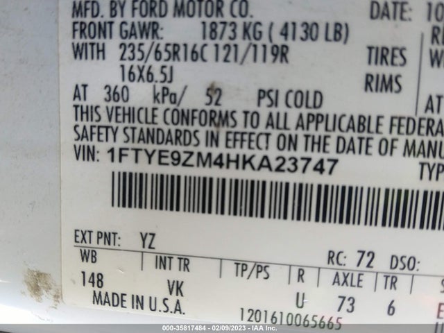 2017 Ford Transit, VIN: 1FTYE9ZM4HKA23747