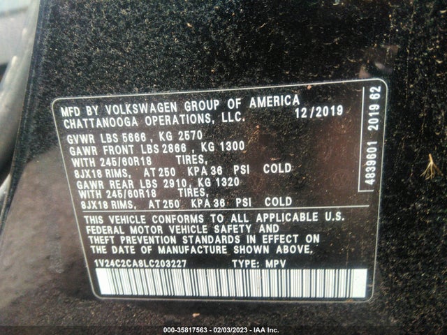 2020 Volkswagen Atlas, VIN: 1V24C2CA8LC203227