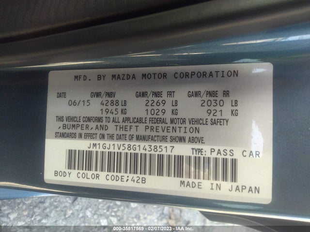 2016 Mazda 6, VIN: JM1GJ1V58G1438517