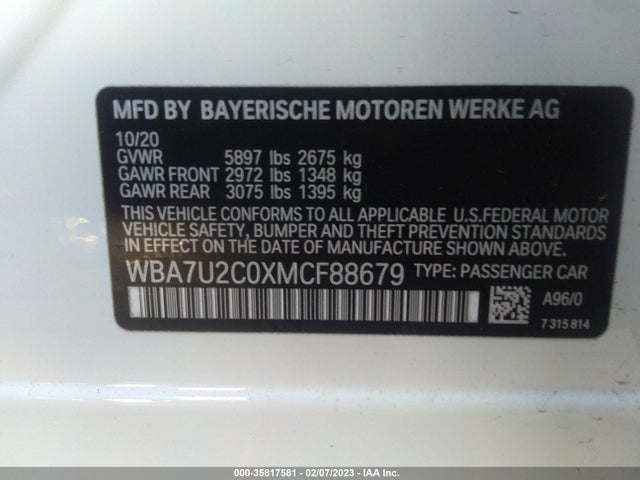 BMW 7 Series 750i Xdrive 2021 аукцион фото