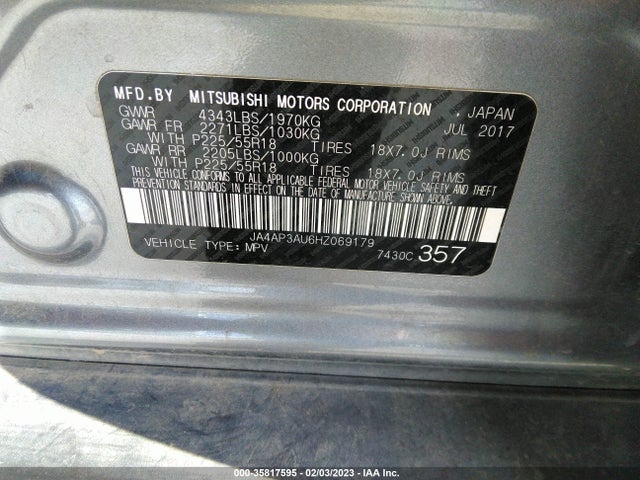 JA4AP3AU6HZ069179 Mitsubishi Outlander Sport 2.0