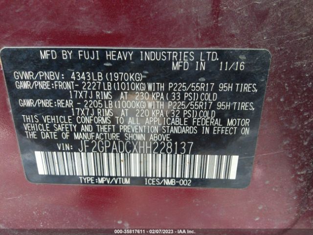 JF2GPADCXHH228137 Subaru Crosstrek Premium