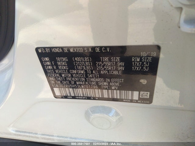 2020 HONDA HR-V EX VIN: 3CZRU5H53LM701796