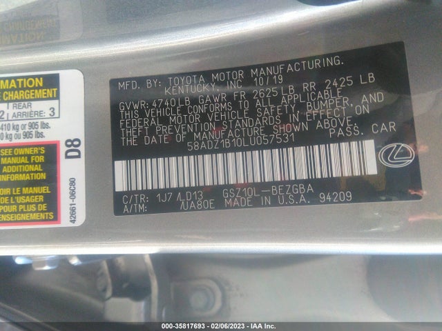 58ADZ1B10LU057531 Lexus Es Es 350