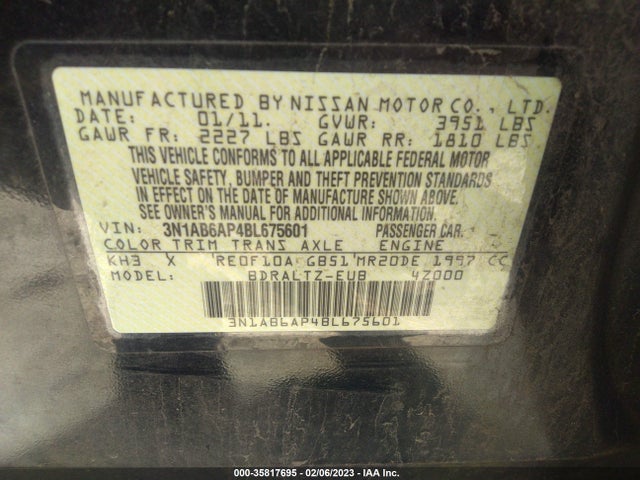 2011 NISSAN SENTRA 2.0 SR VIN: 3N1AB6AP4BL675601