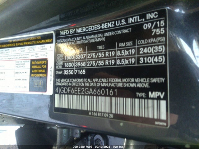 2016 Mercedes-Benz GL-Class, VIN: 4JGDF6EE2GA660161