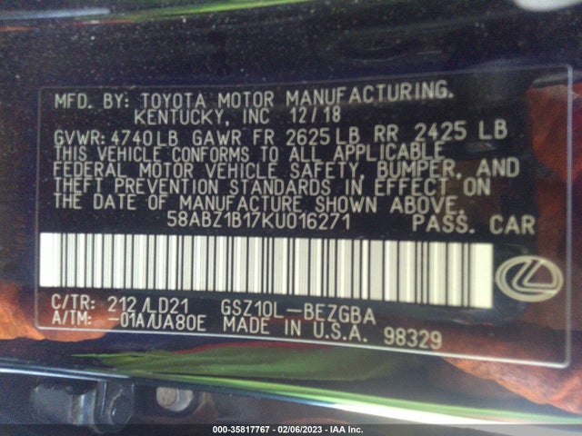 58ABZ1B17KU016271 Lexus Es Es 350