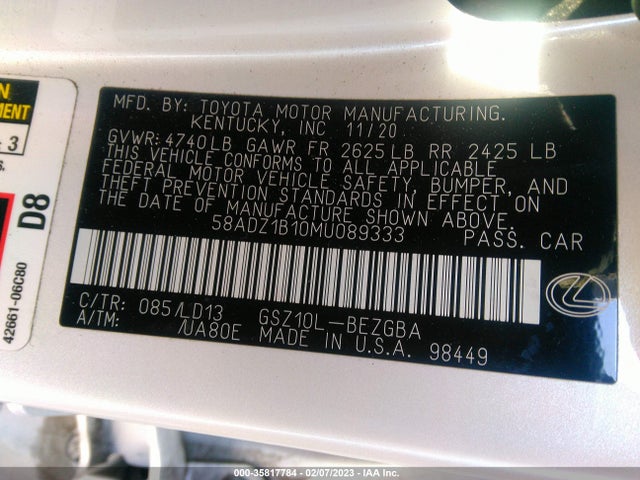 58ADZ1B10MU089333 Lexus Es Es 350