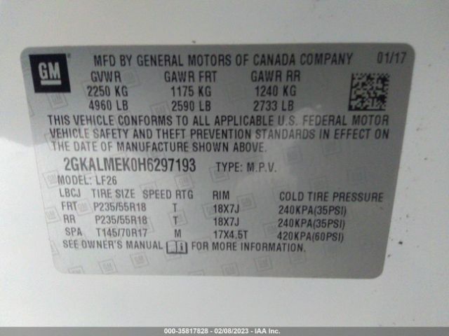 2GKALMEK0H6297193 GMC Terrain Sle