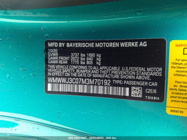 2021 Mini Roadster, VIN: WMWWJ3C07M3M70192