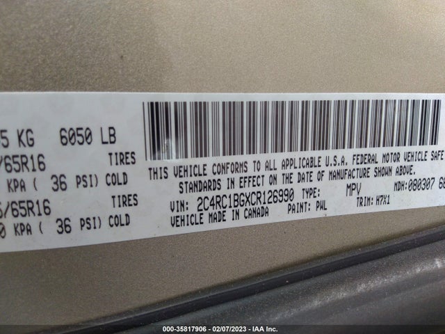 2C4RC1BGXCR126990 Chrysler Town & Country