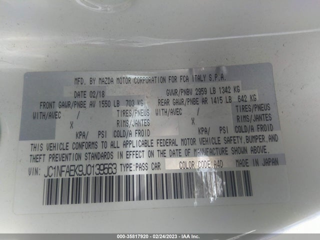 JC1NFAEK9J0139563 Fiat 124 Spider Lusso