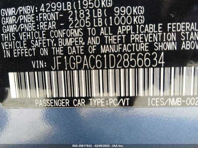 Subaru Impreza 2013 JF1GPAC61D2856634 Image 10