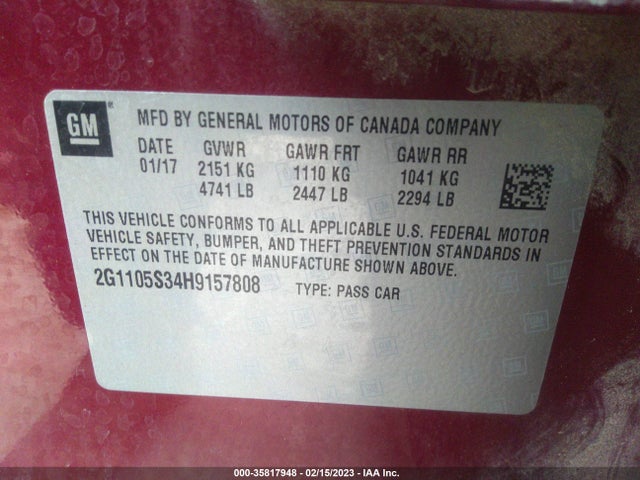 Chevrolet IMPALA LT 2017 2G1105S34H9157808 Image 10