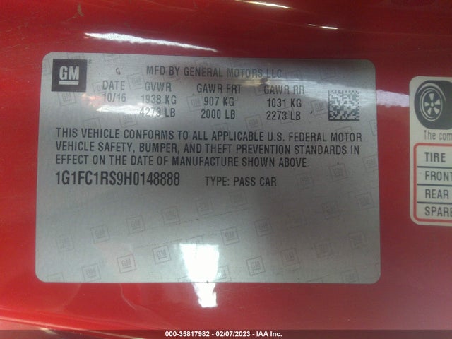 Chevrolet Camaro 2lt 2017 1G1FC1RS9H0148888 Image 10