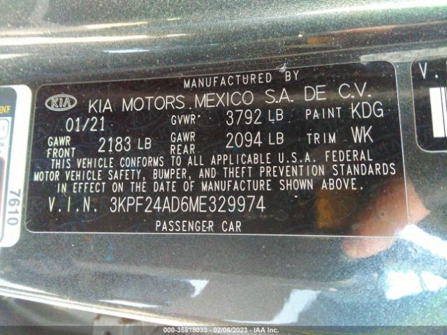 3KPF24AD6ME329974 KIA Forte