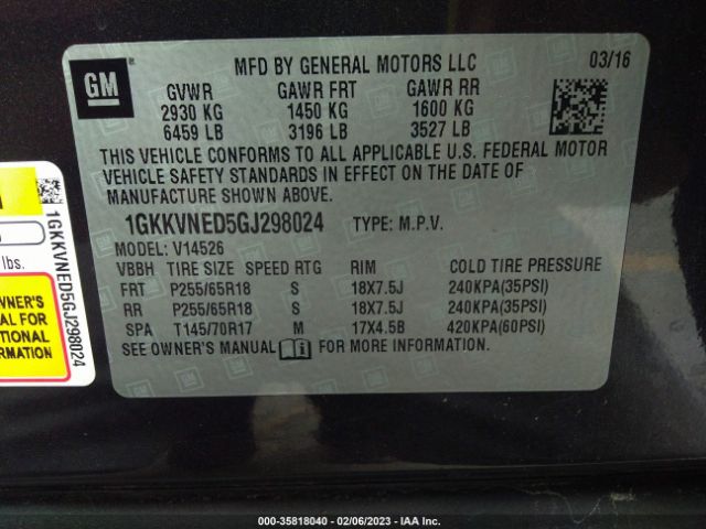 1GKKVNED5GJ298024 GMC ACADIA SLE