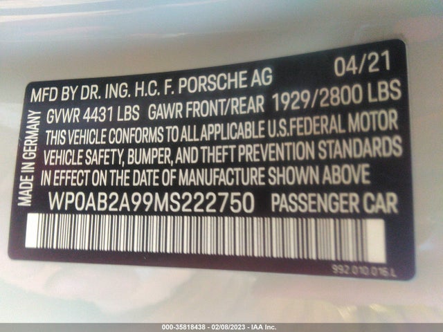 2021 Porsche 911, VIN: WP0AB2A99MS222750