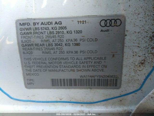 2022 Audi SQ5, VIN: WA114AFY5N2045632