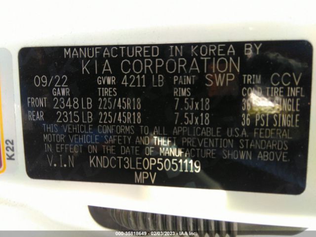KNDCT3LE0P5051119 KIA Niro Sx Touring