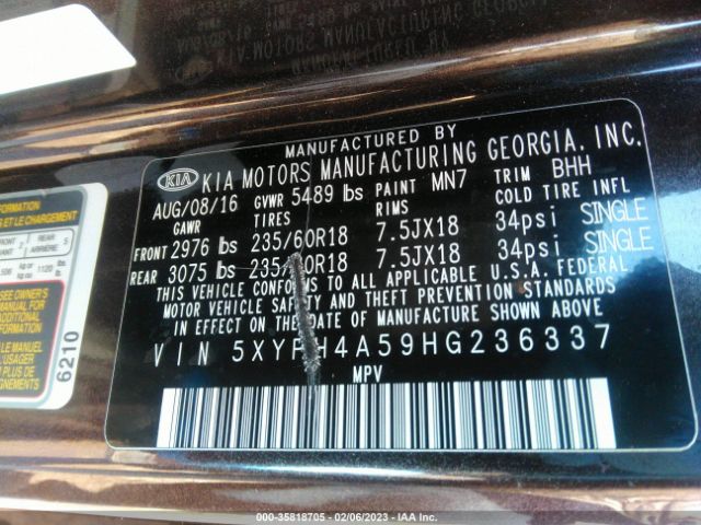5XYPH4A59HG236337 KIA Sorento Ex V6
