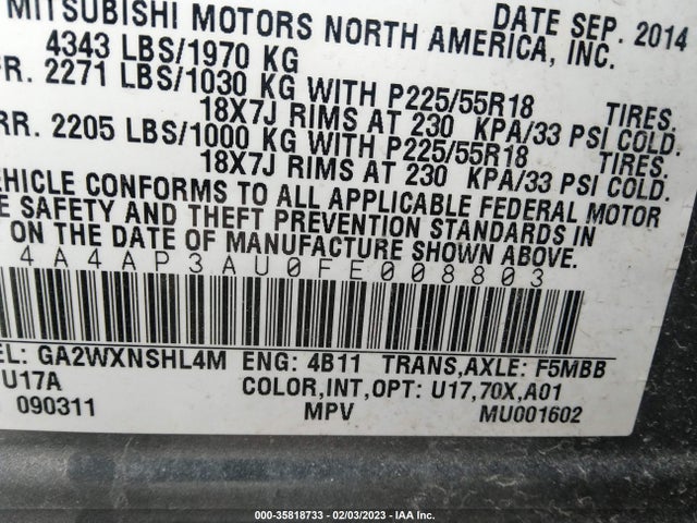 4A4AP3AU0FE008803 Mitsubishi Outlander Sport Es