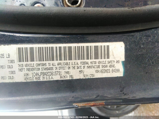 2012 JEEP PATRIOT SPORT VIN: 1C4NJPBA2CD615731