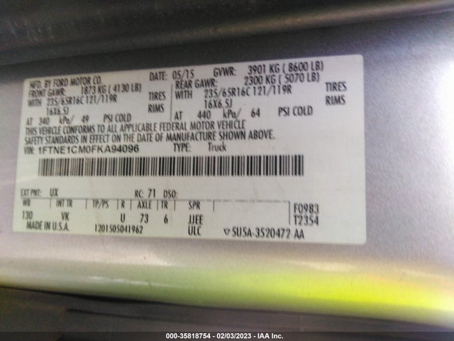 2015 Ford Transit, VIN: 1FTNE1CM0FKA94096