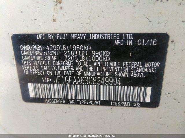 2016 Subaru Impreza, VIN: JF1GPAA63G8249994