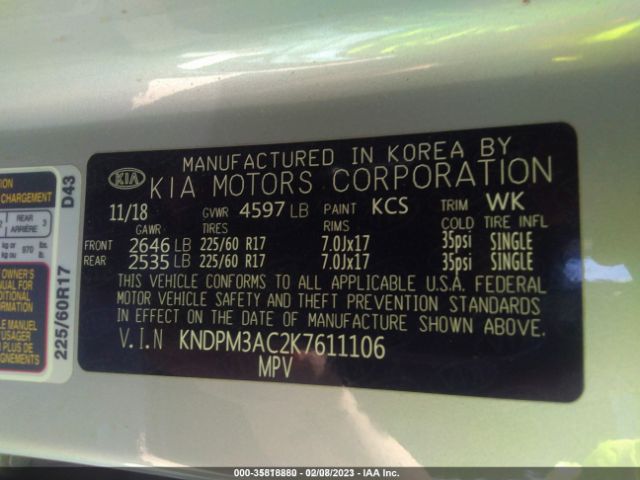 KNDPM3AC2K7611106 KIA Sportage Lx